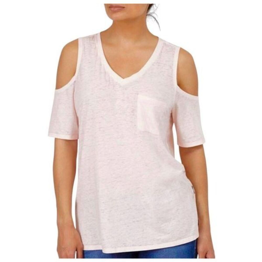 Seven7 Women’s Cold Shoulder Tee, Light Pink | Size XL